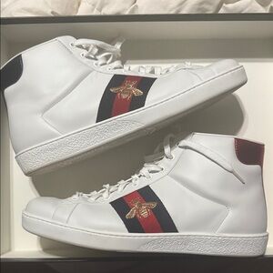 Gucci White High-Top Sneakers with Red and Black Accents